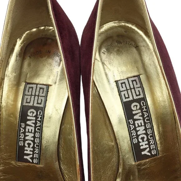 GIVENCHY PARIS Burgundy Suede Peep Toe 3" Pump 7 - Picture 5 of 8